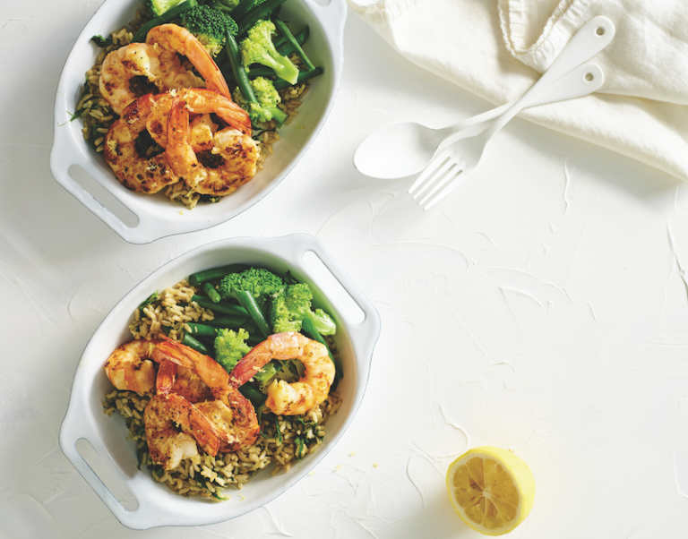 Lemon prawns with spinach rice