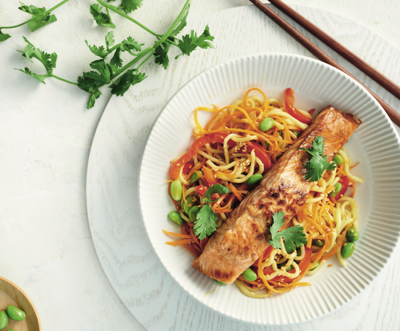 Salmon and noodle stir-fry