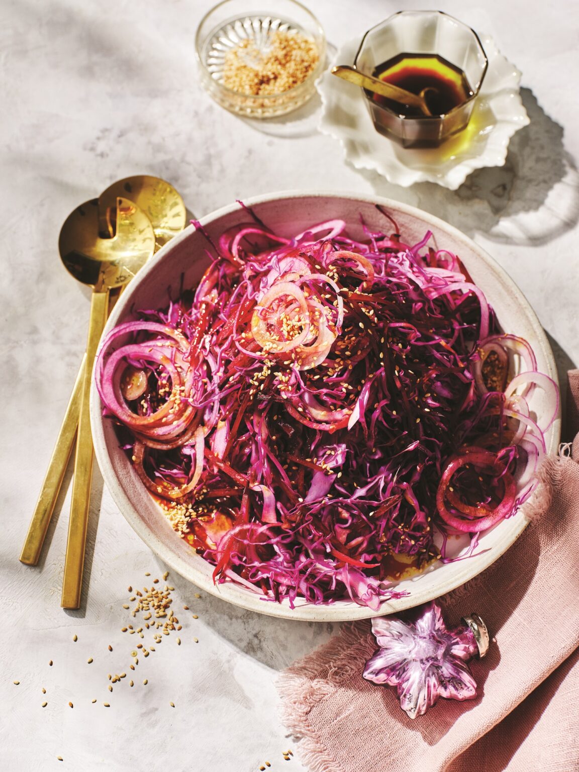 Beetroot salad with red cabbage and onion