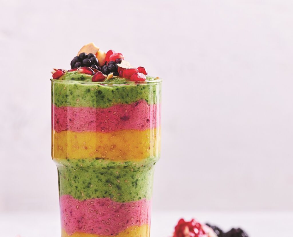 Rainbow chia puddings