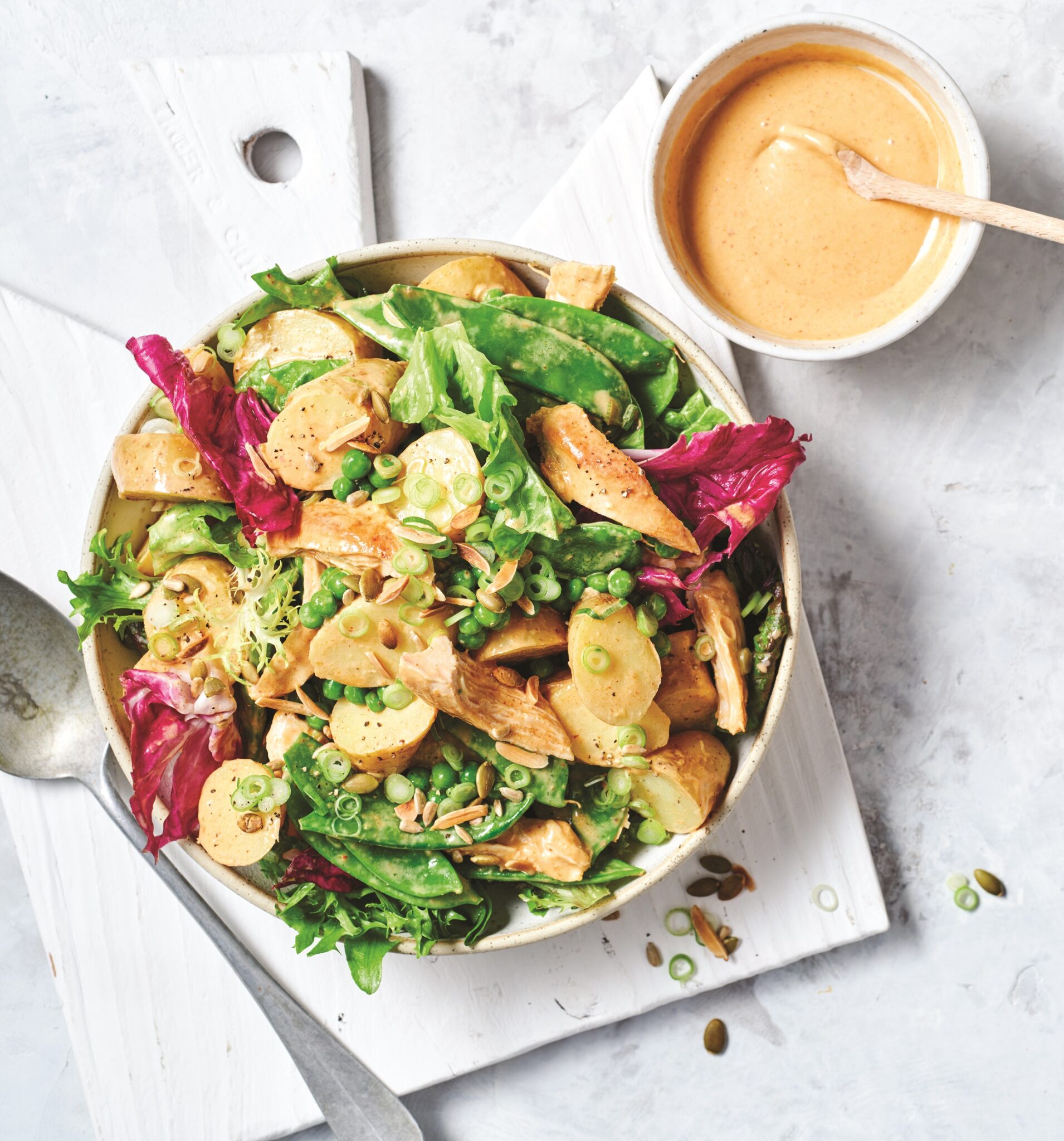Potato and chicken salad with red curry dressing