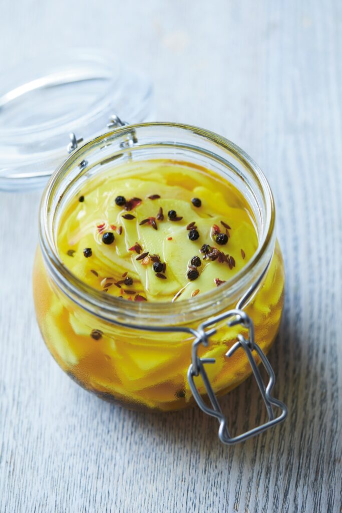 Turmeric-pickled cauliflower stems Turmeric-pickled cauliflower stems