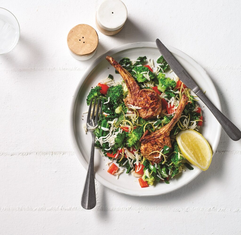 Lamb cutlets with warm rice salad
