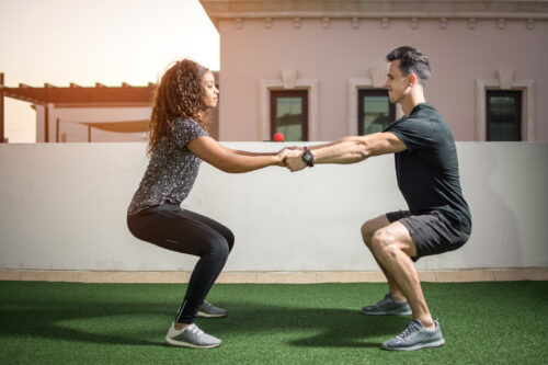Squat together, unweighted option