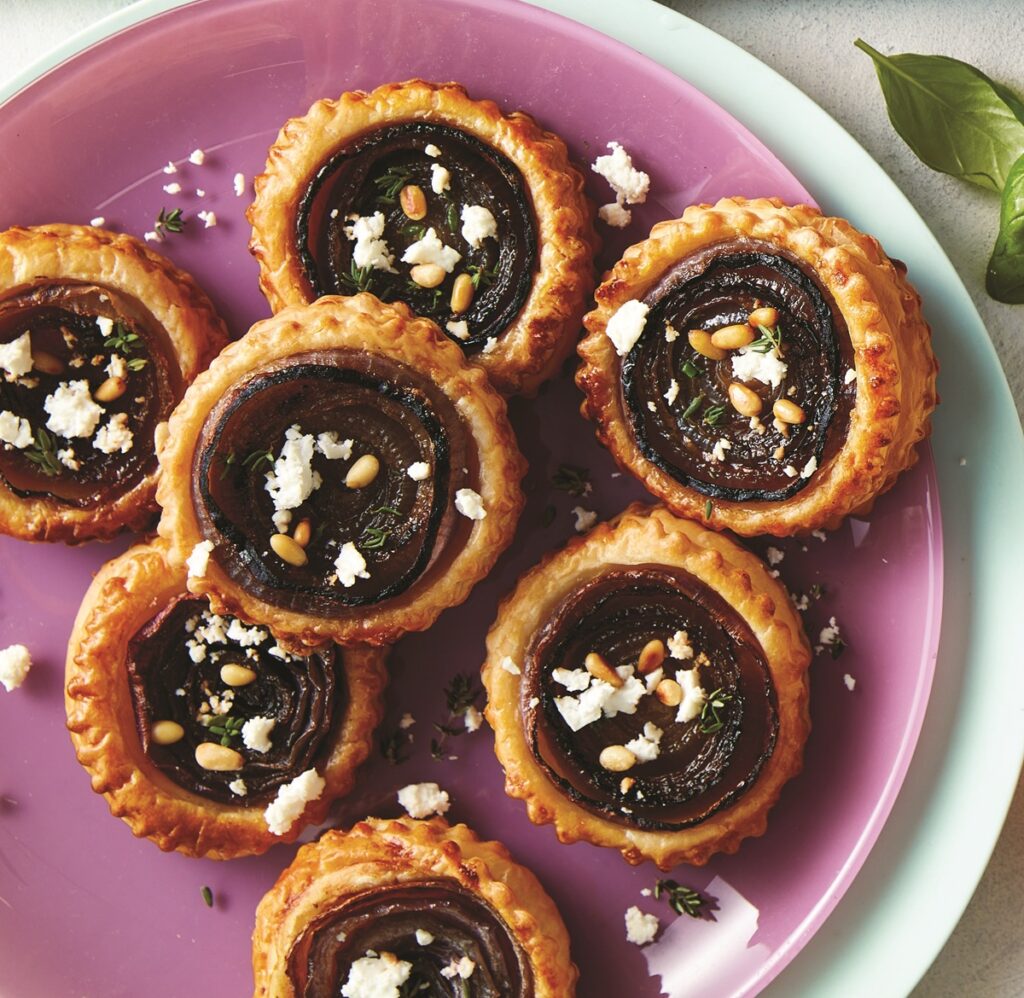 Mini feta and caramelised onion tarts