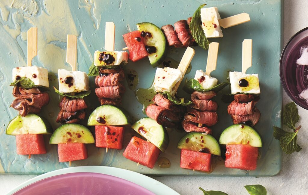 Lamb and watermelon salad skewers