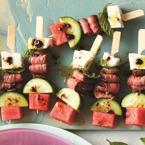 Lamb and watermelon salad skewers