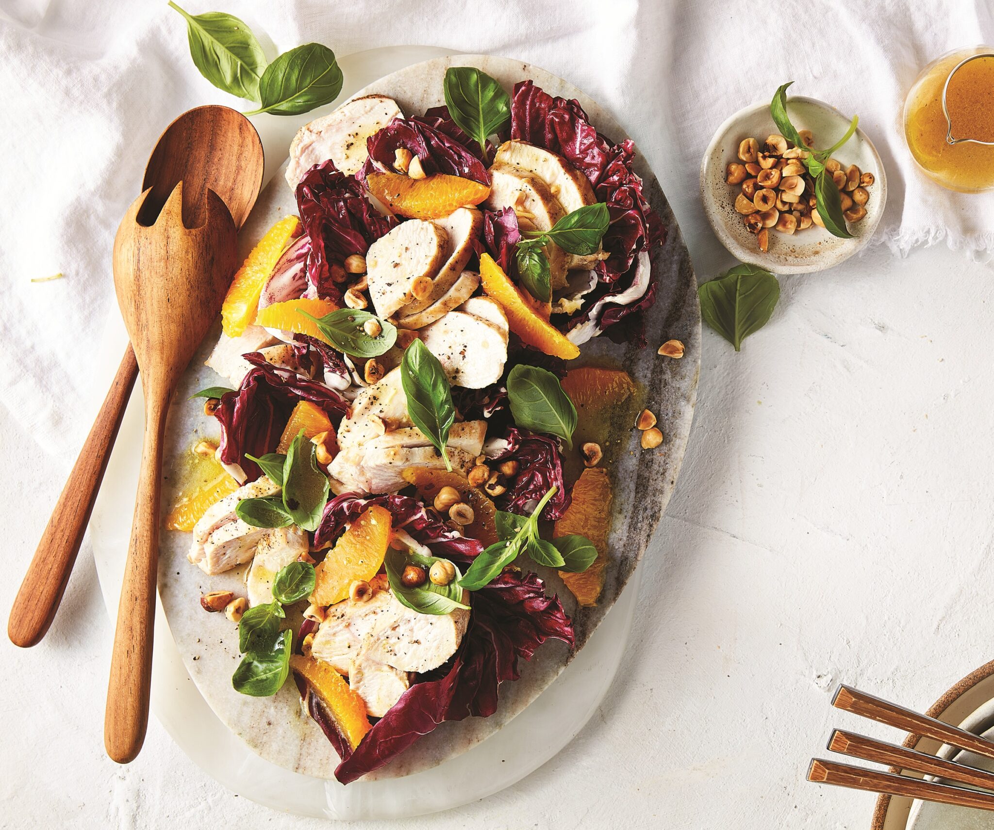Pan-fried chicken, orange and radicchio salad