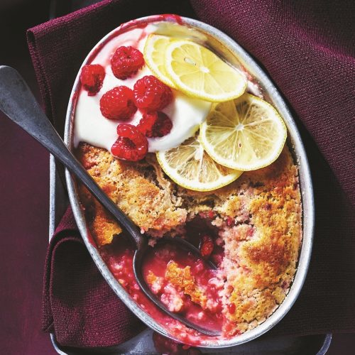 Lemon and raspberry self-saucing puddings